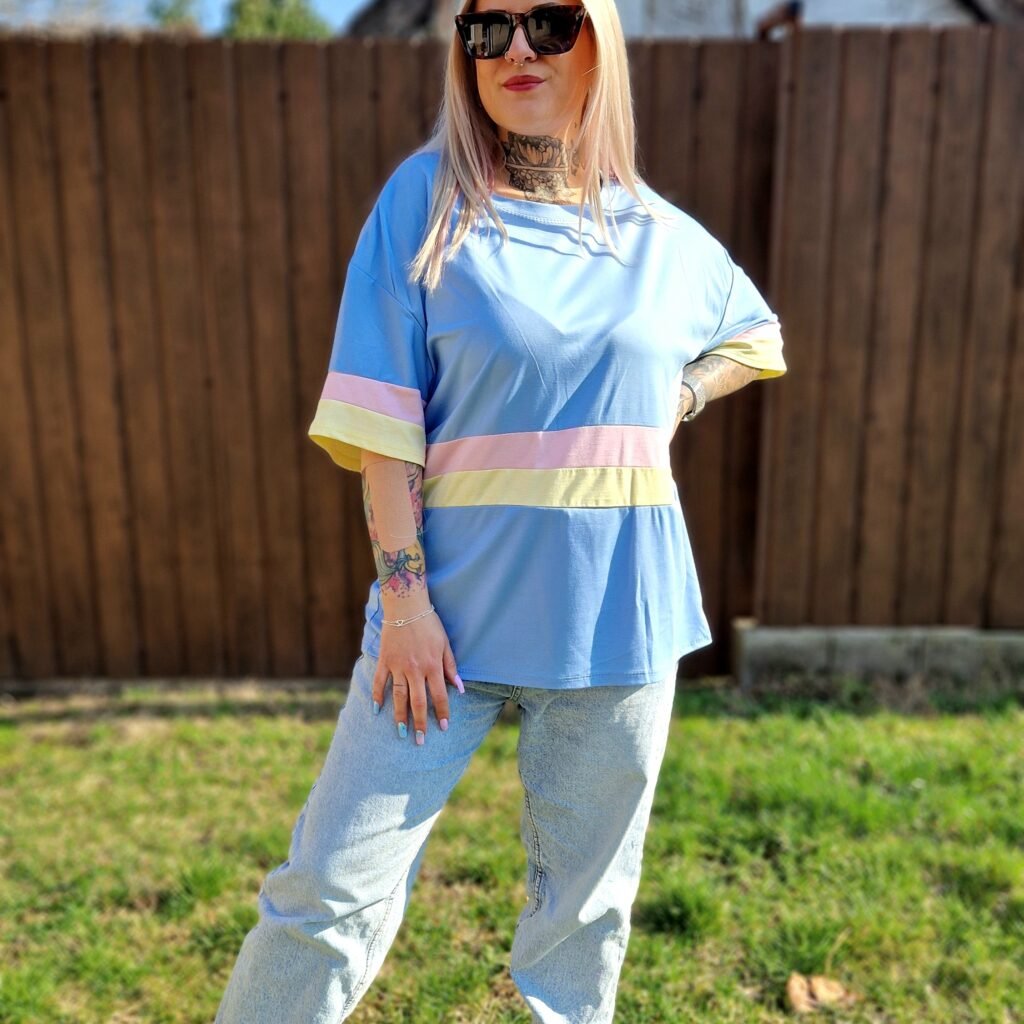 Lara Kék csíkos pamut póló