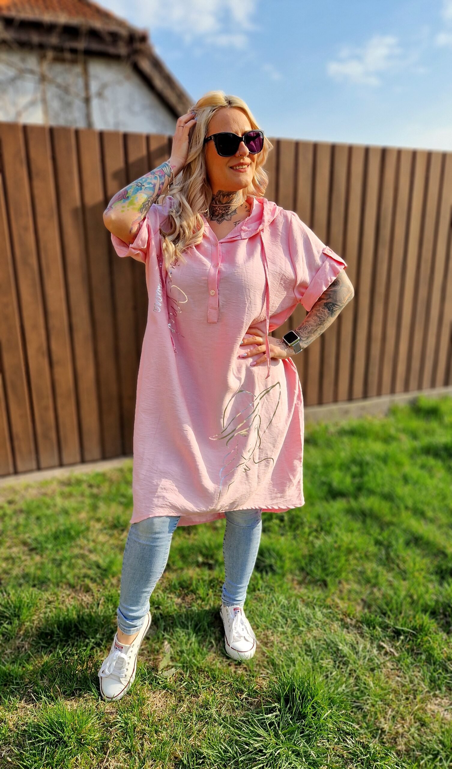 Selina Kapucnis tunika-rózsaszín