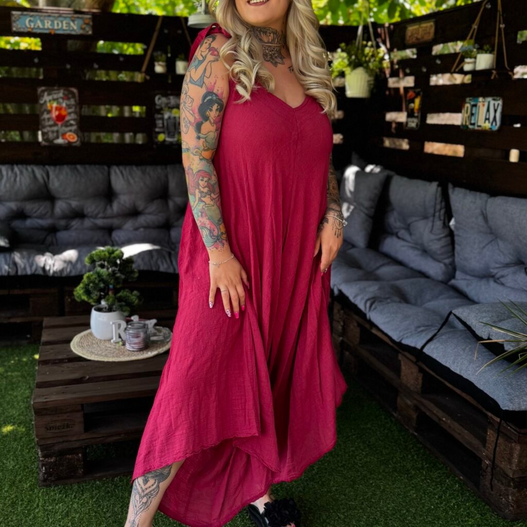 Mirella lenvászon overál bordó