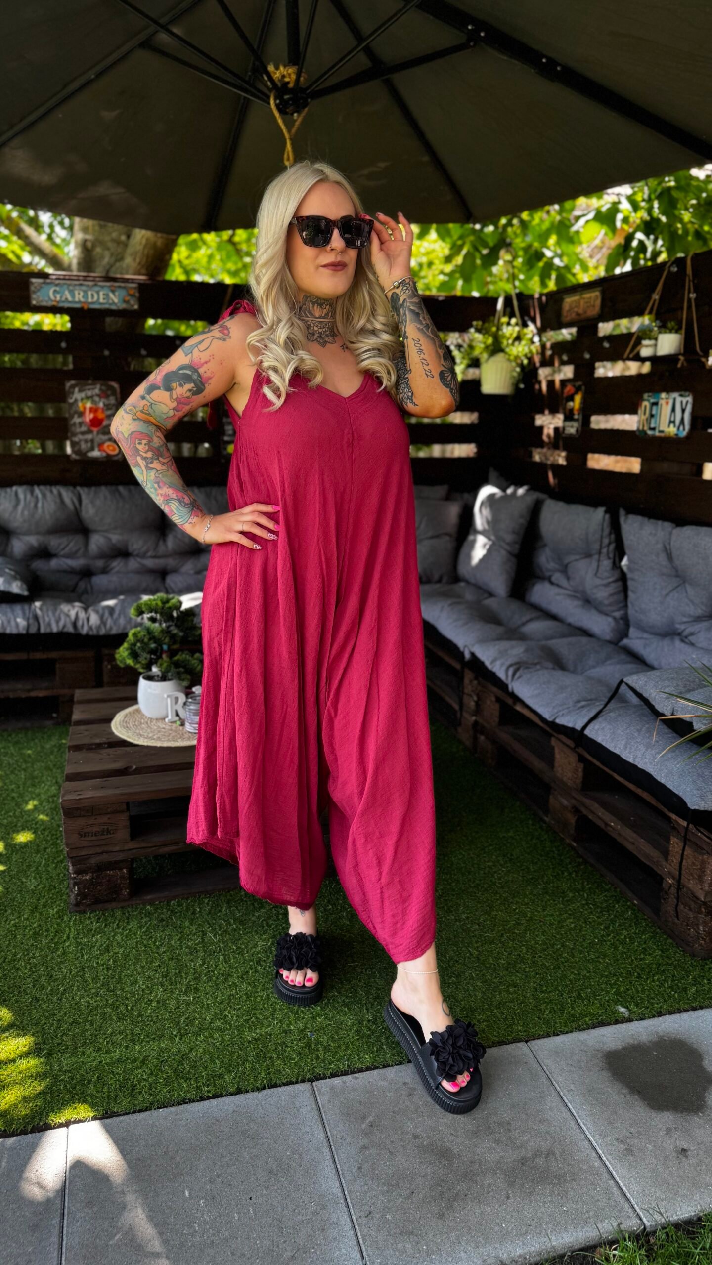Mirella lenvászon overál bordó - Image 2
