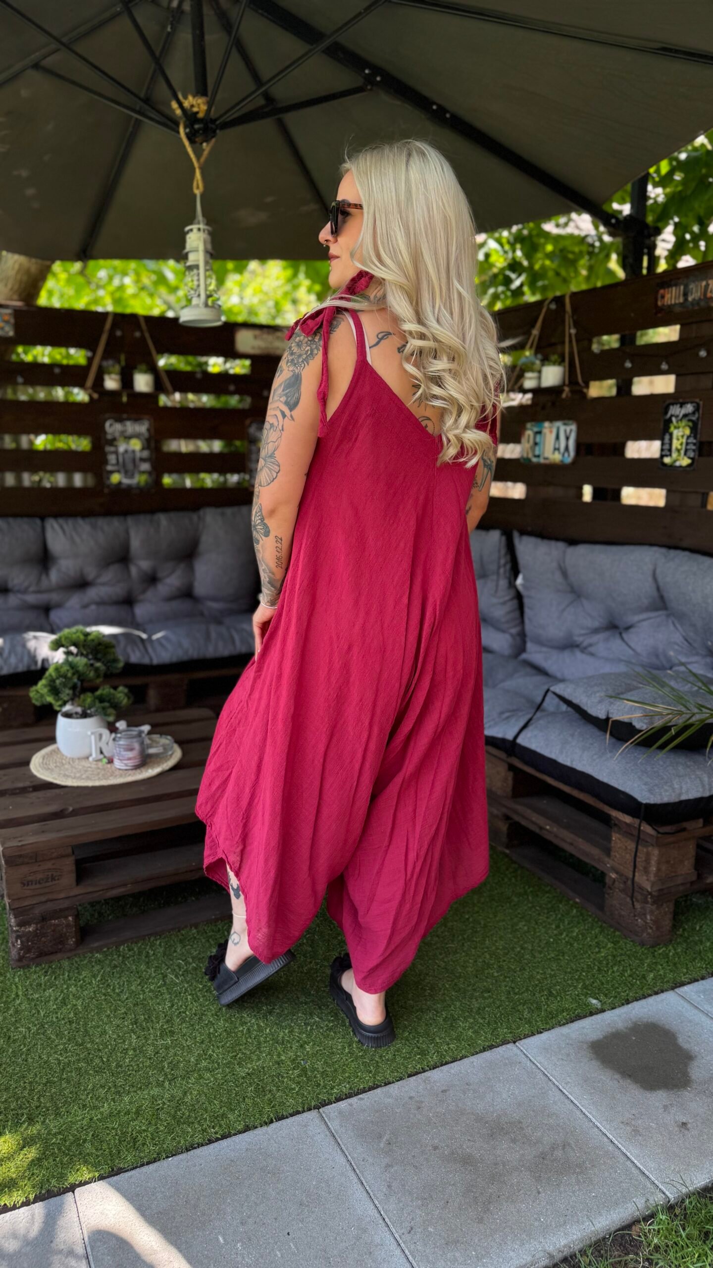 Mirella lenvászon overál bordó - Image 3